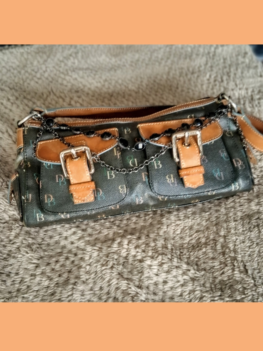 Dooney & Bourke Black Monogram Shoulder Bag with Tan Trim - Picture 1 of 16